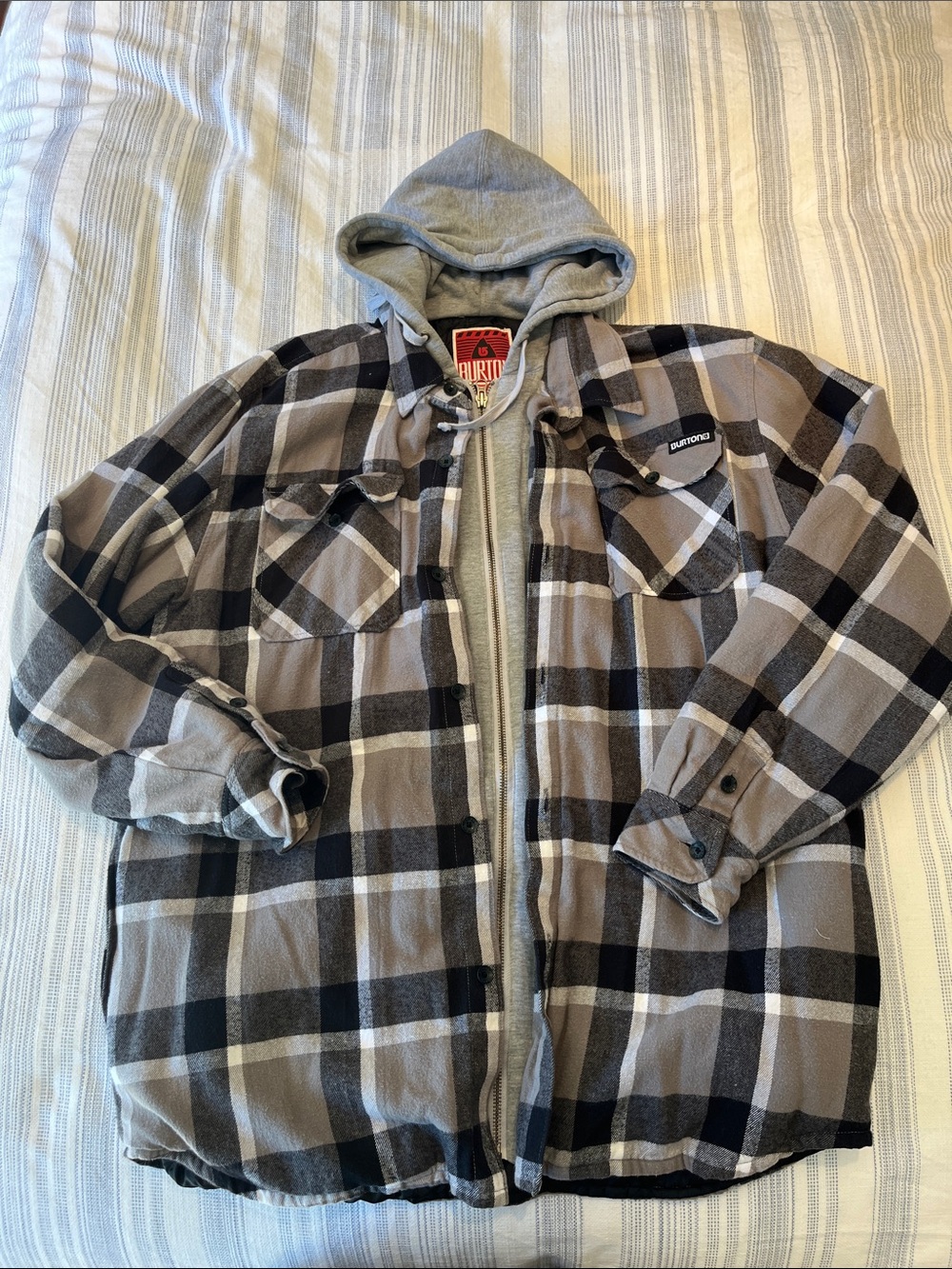 Burton Gray and Black Plaid Hooded Shirt Jacket